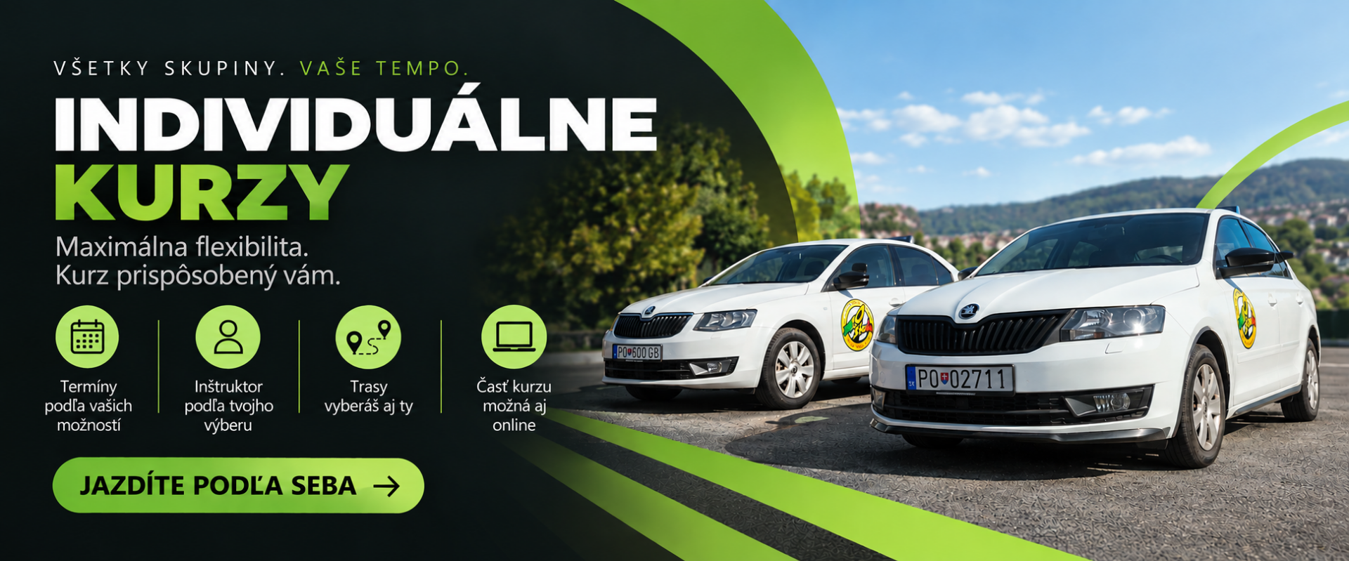Individuálne kurzy autoškoly v Prešove. Termíny podľa vašich možností, inštruktor podľa výberu, trasy vyberáš aj ty, časť kurzu možná aj online.